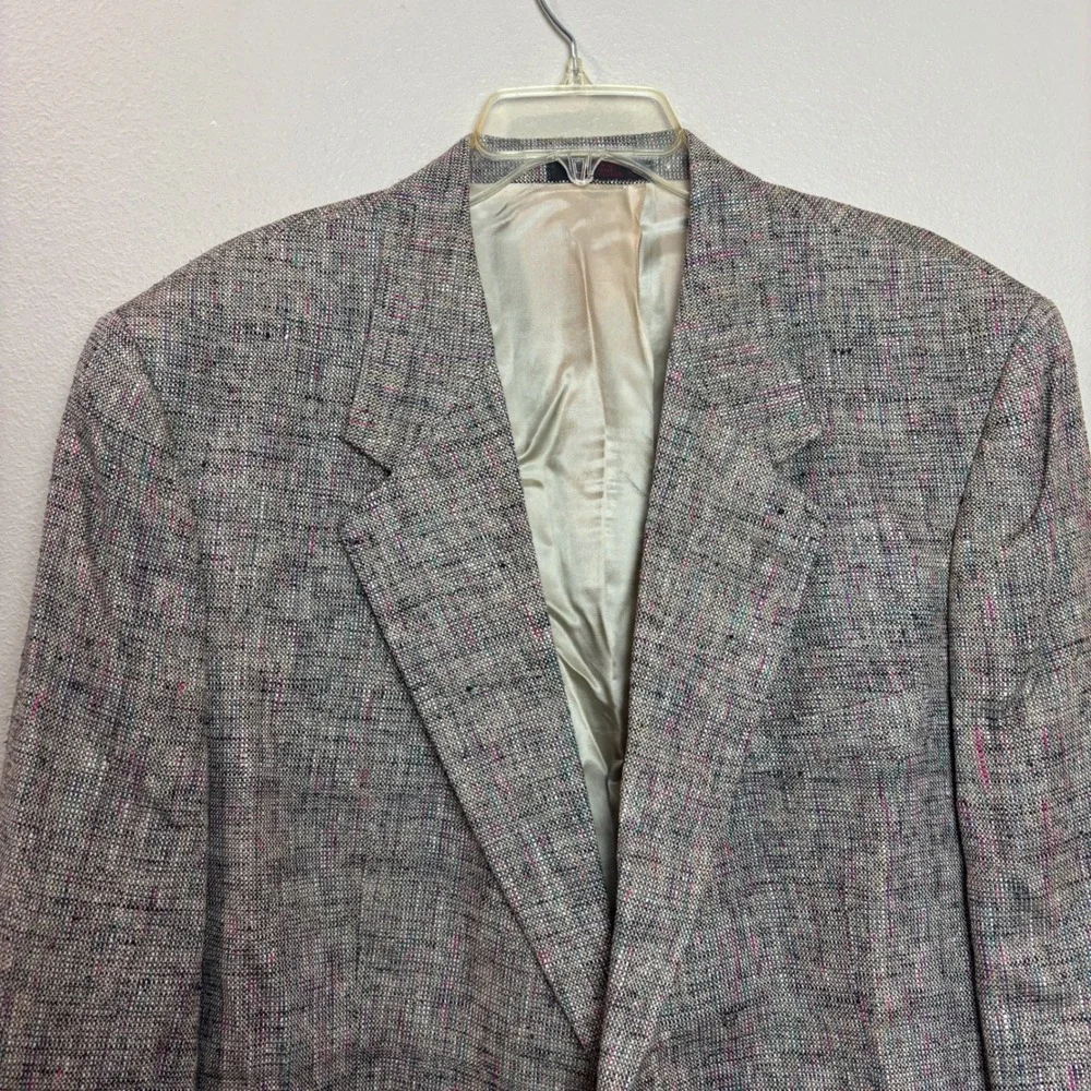 John Weitz Sport Coat Mens 44R Grey Multi 100% Silk Tweed Confetti Blazer Jacket